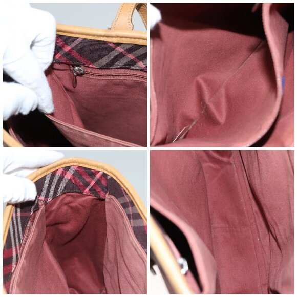 BURBERRY Nova Check Blue Label Tote Bag Canvas Pink Silver Auth - Picture 14 of 15